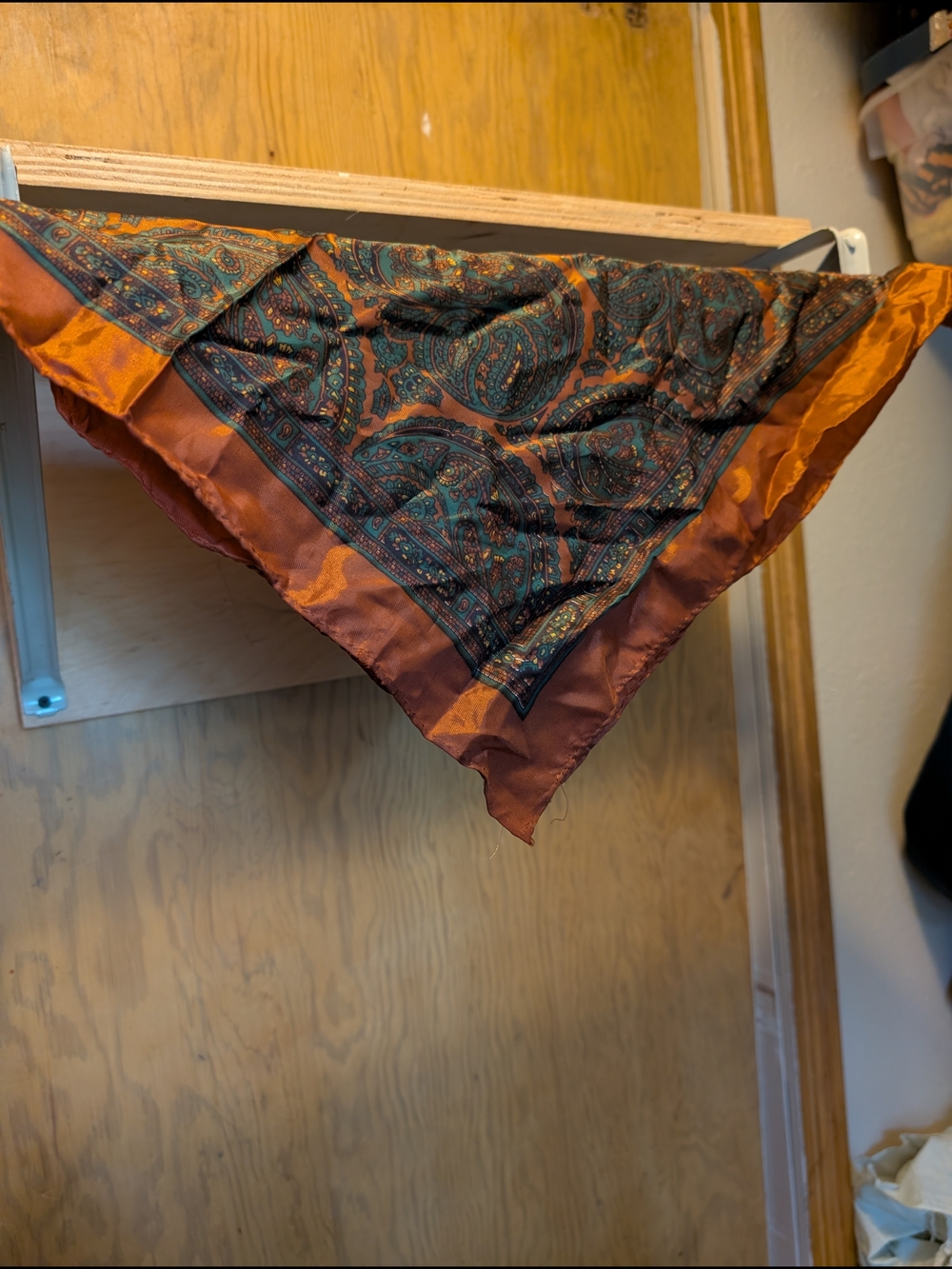 Silk-Feel Paisley Square Scarf in Rust and Teal